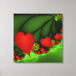 Rode harten limoen groen moderne Abstracte fractal Canvas Afdruk