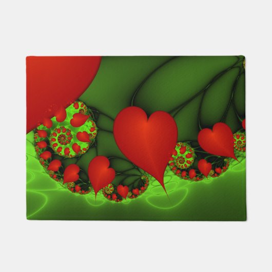 Rode harten limoen groen moderne Abstracte fractal Deurmat (Voorkant)