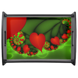 Rode harten limoen groen moderne Abstracte fractal Dienblad