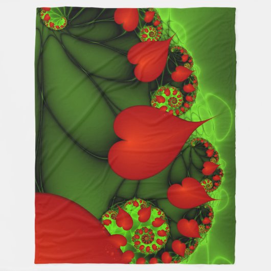 Rode harten limoen groen moderne Abstracte fractal Fleece Deken (Voorkant)