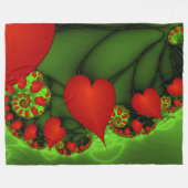 Rode harten limoen groen moderne Abstracte fractal Fleece Deken (Voorkant (Horizontaal))