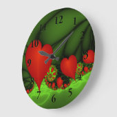 Rode harten limoen groen moderne Abstracte fractal Grote Klok (Hoek)
