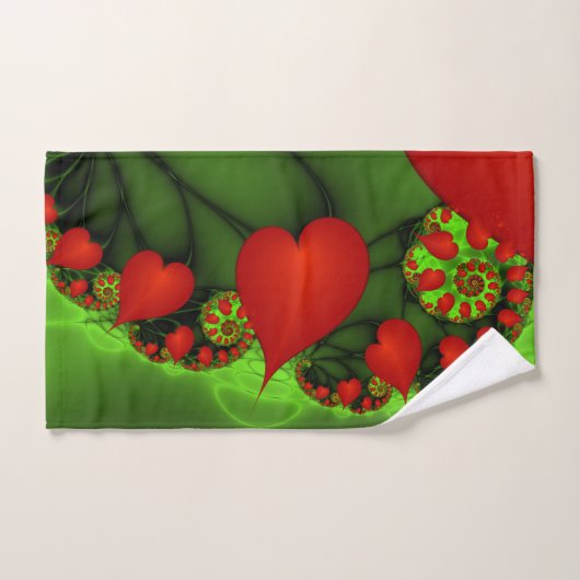 Rode harten limoen groen moderne Abstracte fractal Handdoek (Handdoek)