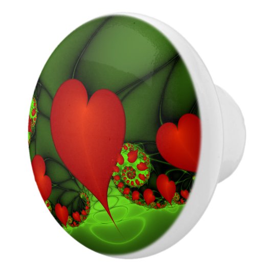Rode harten limoen groen moderne Abstracte fractal Keramische Knop (Rechts)