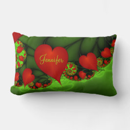 Rode harten limoen groen moderne Abstracte fractal Kussen