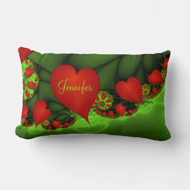 Rode harten limoen groen moderne Abstracte fractal Kussen (Voorkant)