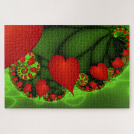 Rode harten limoen groen moderne Abstracte fractal Legpuzzel