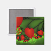 Rode harten limoen groen moderne Abstracte fractal Magneet (Voorkant / Achterkant)