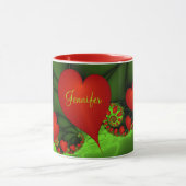 Rode harten limoen groen moderne Abstracte fractal Mok (Midden)