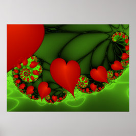 Rode harten limoen groen moderne Abstracte fractal Poster