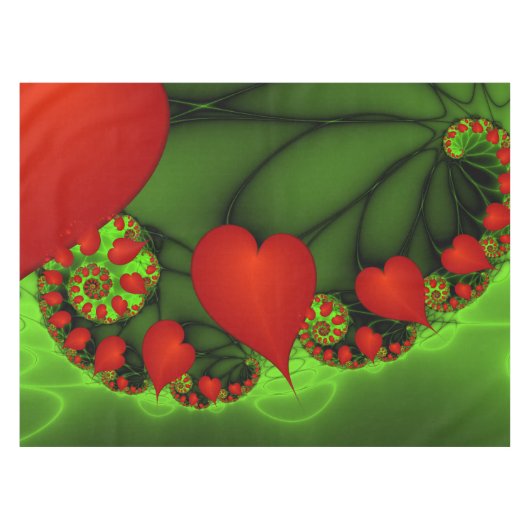 Rode harten limoen groen moderne Abstracte fractal Tafelkleed (Voorkant (Horizontaal))