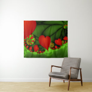 Rode harten limoen groen moderne Abstracte fractal Wandkleed