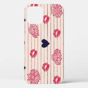 Rode harten, lippen, madeliefjes patroon. Case-Mate iPhone case
