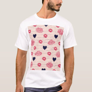 Rode harten, lippen, madeliefjes patroon. t-shirt