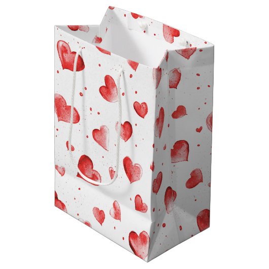 Rode harten medium cadeauzakje (Voorkant Gekanteld)