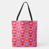 Rode harten met aangepaste gekleurde achtergrond tote bag (Voorkant)