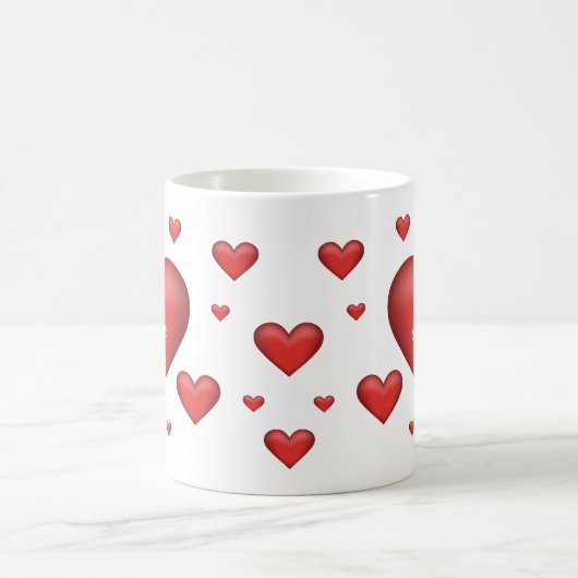 Rode harten met aangepaste naam koffiemok (Center)