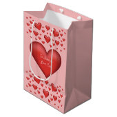 Rode harten met aangepaste tekst medium cadeauzakje (Voorkant Gekanteld)