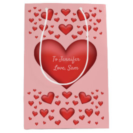 Rode harten met aangepaste tekst medium cadeauzakje