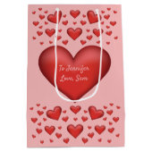 Rode harten met aangepaste tekst medium cadeauzakje (Achterkant)