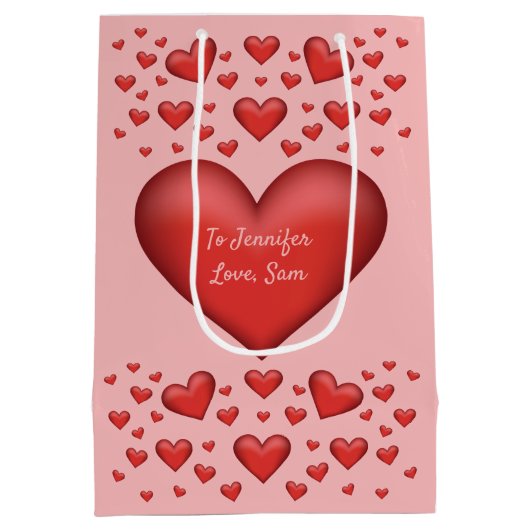 Rode harten met aangepaste tekst medium cadeauzakje (Achterkant)