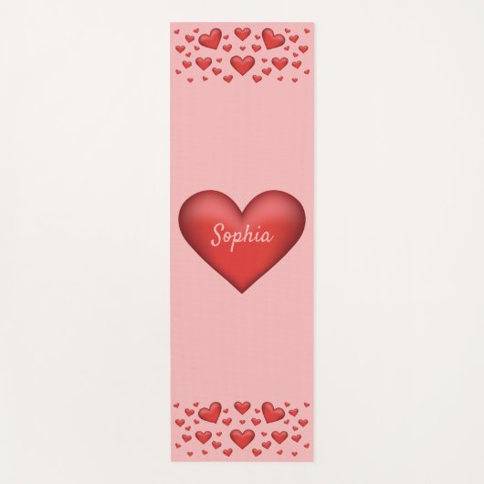 Rode harten met aangepaste tekst yogamat (Voorkant)