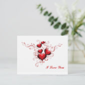 Rode harten met elkaar verbonden, ik hou van je briefkaart (Staand voorkant)