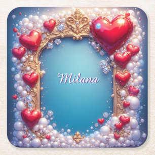  rode harten met goud en parels kartonnen onderzetters