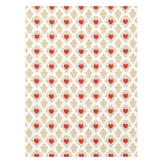 Rode harten met kroon tafelkleed (Voorkant)