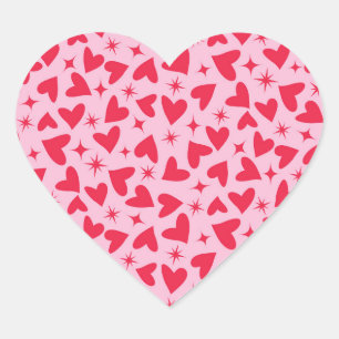 Rode harten met retro sterrenexplosies op roze ach hart sticker