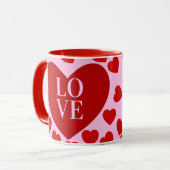 Rode harten met roze liefde mok (Voorkant links)