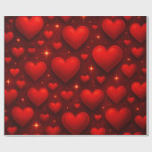 Rode harten met sterren patroon cadeaupapier (Vlak)