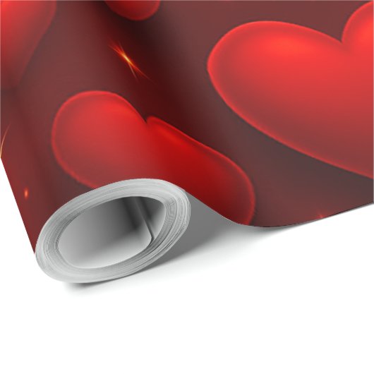 Rode harten met sterren patroon cadeaupapier (Rol Hoek)