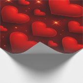 Rode harten met sterren patroon cadeaupapier (Hoek)