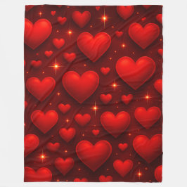 Rode harten met sterren patroon fleece deken