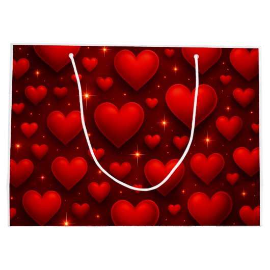 Rode harten met sterren patroon groot cadeauzakje (Achterkant)