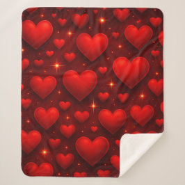 Rode harten met sterren patroon sherpa deken