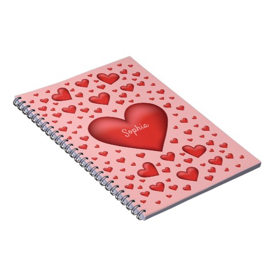Rode harten met tekst notitieboek (Rechterzijde)