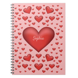 Rode harten met  tekst notitieboek