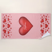 Rode harten met  tekst strandlaken (Voorkant)