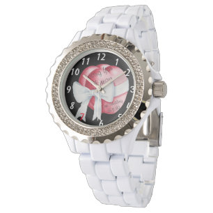 Rode harten met witte boog originele bruiloft horloge