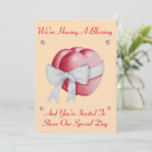 Rode harten met witte boog voor bruiloft zegen kaart (Staand voorkant)