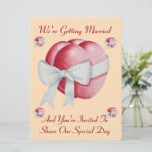 Rode harten met witte boog voor bruiloften Uitnodi Kaart (Staand voorkant)