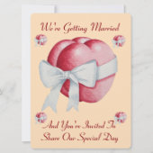 Rode harten met witte boog voor bruiloften Uitnodi Kaart (Voorkant)