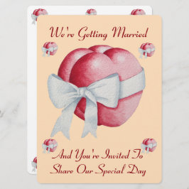 Rode harten met witte boog voor bruiloften Uitnodi Kaart