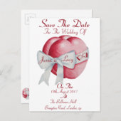 Rode harten met witte strik lint Bewaar de datum Aankondigingskaart (Voorkant / Achterkant)