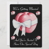 Rode harten met witte strik lint bruiloft uitnodig kaart (Voorkant)