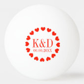 Rode harten monogram huwelijksfeest gunst pingpongbal (Voorkant)