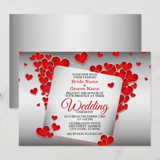 Rode harten mooie bruiloft kaart (Voorkant / Achterkant)