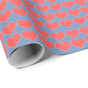 Rode harten op blauw patroon cadeaupapier